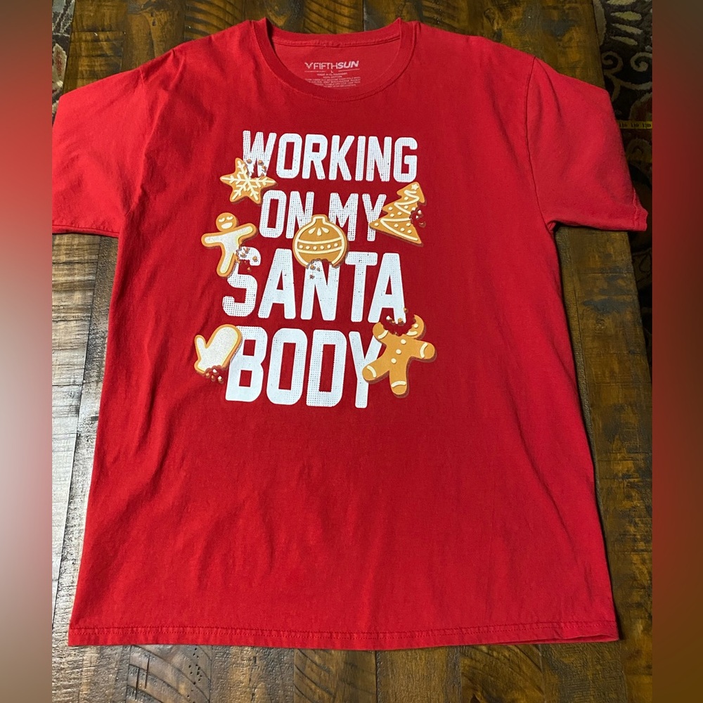 Fifth Sun Vibrant Red Christmas Santa Cotton Tee Shirt Sz L
